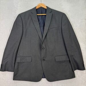MICHAEL KORS Men 46R Blazer Jacket Charcoal Gray Check Pattern Two Button Casual